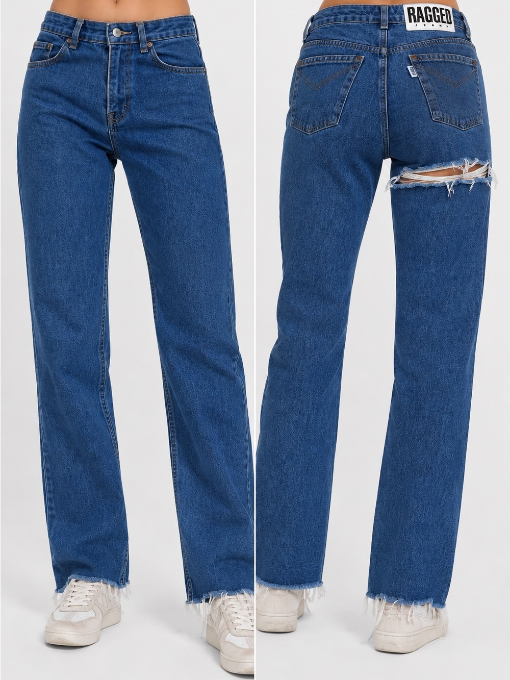 Ragged High-Rise Straight Jeans in Classic Blue